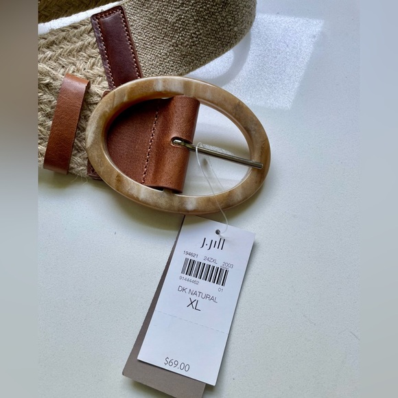 J. Jill Accessories - J. Jill Tan Leather Coastal Grandma, Boho, Raffia, Stretch, Classic Preppy Belt